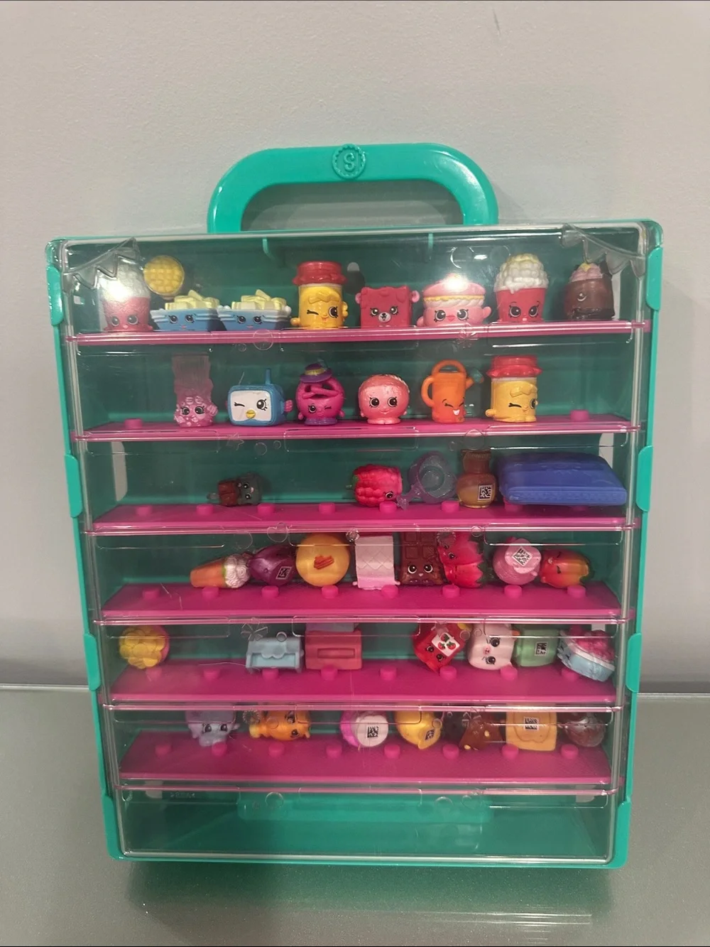 Shopkins Teal Storage Case with Pink Shelves and Mini Figures